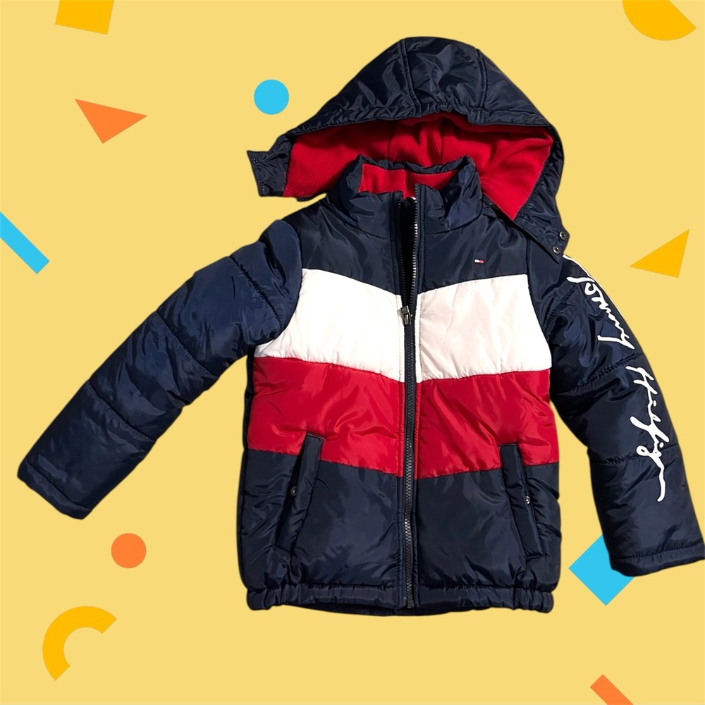 Like new!! Tommy Hilfiger Navy, White and Red Removal/Hooded Jacket
